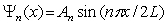 The solution for the time-independent Schrödinger equation with the following potential function and boundary conditions   is A)    ,where   and n = 1,2,3,.. B)    ,where   and n = 1,2,3,.. C)    ,where   and n = 1,2,3,.. D)    ,where   and n = 1,2,3,.. E) There is no solution for the given potential function and boundary conditions.