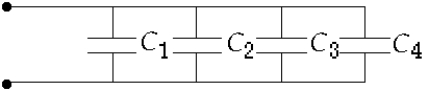   If C<sub>1</sub> < C<sub>2</sub> < C<sub>3</sub> < C<sub>4</sub> for the combination of capacitors shown, the equivalent capacitance A)  is less than C<sub>1</sub>. B)  is more than C<sub>4</sub>. C)  is between C<sub>2</sub> and C<sub>3</sub>. D)  is less than C<sub>2</sub>. E)  could be any value depending on the applied voltage.