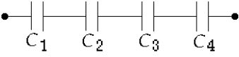   If C<sub>1</sub> < C<sub>2</sub> < C<sub>3</sub> < C<sub>4</sub> for the combination of capacitors shown, the equivalent capacitance A)  is less than C<sub>1</sub>. B)  is more than C<sub>4</sub>. C)  is between C<sub>2</sub> and C<sub>3</sub>. D)  is more than C<sub>2</sub>. E)  could be any value depending on the applied voltage.