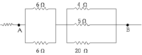   A current of 1.2 A flows from A to B. Therefore, the magnitude of the potential difference between points A and B is approximately A)  1.0 V B)  4.2 V C)  4.6 V D)  6.0 V E)  20 V