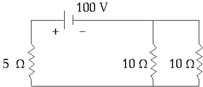    In this circuit, the current through the 5- \Omega  resistor is approximately A)  4 A B)  20 A C)  10 A D)  40 A E)  8 A 