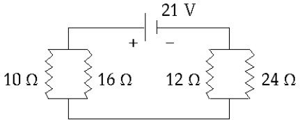   The current I through the battery in this circuit is A)  13 mA B)  3.0 A C)  15 mA D)  0.67 A E)  None of these is correct.