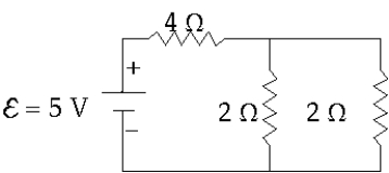    In this circuit, the current in the 4- \Omega  resistor is approximately A)  zero B)  0.63 A C)  0.83 A D)  1.0 A E)  1.3 A 
