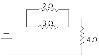    The current in the 2- \Omega  resistor is 2 A. What is the potential difference across the 3- \Omega  resistor? A)  4 V B)  6 V C)  2 V D)  8 V E)  None of these is correct. 