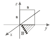   A square loop of sides a lies in the yz plane with one corner at the origin. A varying magnetic field   where k is a constant, passes through the loop. The magnetic flux through the loop is A)  ka<sup>2</sup> B)  ka<sup>2</sup>/2 C)  ka<sup>3</sup>/2 D)  ka<sup>3</sup>/3 E)  None of these is correct.