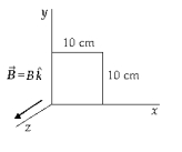   A uniform magnetic field of 0.5 T is parallel to the z axis. A square coil of side 10 cm has 300 turns and lies in the xy plane as shown. The magnetic flux through the coil is A)  0.14 Wb B)  0.75 Wb C)  1.5 Wb D)  0.27 Wb E)  zero