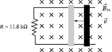  A wire rod rolls with a speed of 30 m/s on two metallic rails, 2.0 m apart, that form a closed loop. The power dissipated in the resistor R and the current direction are, respectively, A)  33 mW, clockwise. B)  33 mW, counterclockwise. C)  2.0 W, counterclockwise. D)  10 W, clockwise. E)  10 W, counterclockwise.