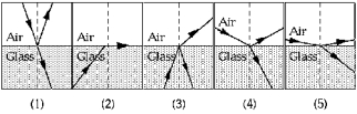   The reflected ray that is most nearly completely plane polarized is A)  1 B)  2 C)  3 D)  4 E)  5