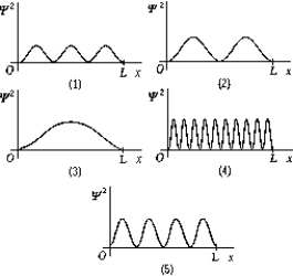  Use the following figure to answer the next questions.   -The graphs show  \Psi <sup>2</sup> as a function of x for a particle in a one-dimensional box of length L. The graph that represents the ninth excited state is A)  1 B)  2 C)  3 D)  4 E)  5 