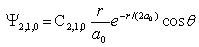  An electron has a wave function given by   The probability of finding the electron when  \theta  = 90  \degree  and  \Delta\theta =  \pm 0.5  \degree 10, and from r = a<sub>0</sub> to 1.06a<sub>0</sub> is approximately A)  zero B)  2.12% C)  4.75% D)  5.8% E)  6.34% 