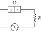   An alternating-current generator is producing a voltage with a frequency of 60 Hz. In the diagram, D is a solid-state diode made from a pn germanium junction. Which graph best describes the current I through the resistor R as a function of time?   A)  1 B)  2 C)  3 D)  4 E)  None of these is correct.