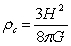 A classical calculation shows that the critical mass density of the universe is given by   where H is the Hubble constant and G is the gravitation constant. If the density is below this value, the universe will expand forever whereas if it is above this value the universe will eventually stop expanding and collapses. Approximately, how many hydrogen atoms per m<sup>3</sup> is the critical density equivalent to? A)  4 B)  40 C)  400 D)  4000 E)  40,000