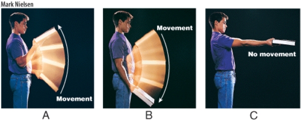 Which figure exhibits a contraction of the biceps brachii muscle in which its length increases?   A) A B) B C) C D) none of these choices