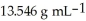 A mass of mercury occupies 0.750 L. What volume would an equal mass of ethanol occupy? The density of mercury is   and the density of ethanol is 0.789 g mL<sup>-1</sup>. A) 0.0437 L B) 0.0777 L C) 12.9 L D) 22.9 L