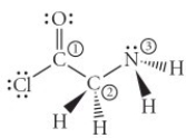 Consider the molecule below.Determine the molecular geometry at each of the three labelled atoms.   A) 1 = trigonal planar,2 = tetrahedral,3 = trigonal pyramidal B) 1 = tetrahedral,2 = tetrahedral,3 = tetrahedral C) 1 = trigonal planar,2 = tetrahedral,3 = tetrahedral D) 1 = tetrahedral,2 = tetrahedral,3 = trigonal planar E) 1 = trigonal planar,2 = trigonal pyramidal,3 = trigonal pyramidal