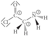 Consider the molecule below.Determine the hybridization at each of the 3 labeled atoms.   A)  1 = sp<sup>2</sup>, 2 = sp<sup>3</sup>, 3 = sp<sup>2</sup> B)  1 = sp<sup>2</sup>, 2 = sp<sup>3</sup>, 3 = sp<sup>3</sup> C)  1 = sp<sup>3</sup>, 2 = sp<sup>3</sup>, 3 = sp<sup>3</sup> D)  1 = sp<sup>3</sup>, 2 = sp<sup>3</sup>, 3 = sp<sup>2</sup> E)  1 = sp<sup> </sup>, 2 = sp<sup> </sup>, 3 = sp<sup>2</sup>