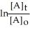 Which of the following represents the integrated rate law for a first-order reaction? A)    = - kt B)    -   = kt C)  [A]<sub>t</sub> - [A]<sub>o</sub> = - kt D)  k = Ae<sup>(-Ea/RT) </sup> E)    =     + lnA