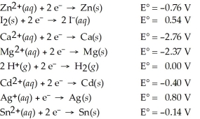 Determine which of the following pairs of reactants will result in a spontaneous reaction at 25°C.   A) I<sup>-</sup>(aq) + Zn<sup>2+</sup>(aq)  B) Ca(s) + Mg<sup>2+</sup>(aq)  C) H<sub>2</sub>(g) + Cd<sup>2+</sup>(aq)  D) Ag(s) + Sn<sup>2+</sup>(aq)  E) All of the above pairs will react.