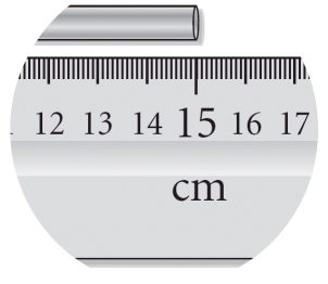Read the length of the metal bar with the correct number of significant figures.   A)  20 cm B)  15 cm C)  15.0 cm D)  15.00 cm E)  15.000 cm
