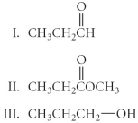 Arrange the following in order from least oxidized to most oxidized.   A)  II < I < III B)  III < I = II C)  III < I < II D)  I < II < III E)  I < III < II