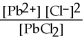 Dissolving the compound PbCl<sub>2</sub> into water can be represented as    , so the equilibrium expression is Ksp =    .