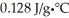 Suppose it took 108 joules of energy to raise a bar of gold from 25.0°C to 29.7°C.Given that the specific heat capacity of gold is   ,what is the mass (in grams) of the bar of gold? A) 6.5 × 10<sup>1 </sup>g B) 1.8 × 10<sup>2 </sup>g C) 1.28 × 10<sup>2 </sup>g D) 1.08 × 10<sup>2</sup> g E) none of the above