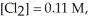 Calculate the equilibrium constant for the reaction below given that     and   at equilibrium.  Given: Cl<sub>2</sub>(g) + H<sub>2</sub>(g) ⇌ 2HCl(g)  A) 0.017 B) 0.018 C) 58 D) 55 E) none of the above