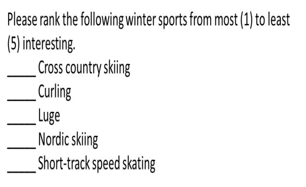 <strong>Figure TB 7-2 What type of response scale is used in the question accompanying figure,asking about winter sports?</strong> A)nominal B)ordinal C)interval D)ratio
