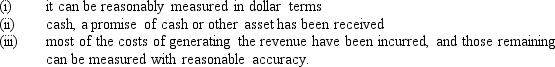 Revenue should be recognised when:   A)  (i) and (ii) only B)  (i) and (iii) only C)  (ii) and (iii) only D)  (i) , (ii) and (iii) 