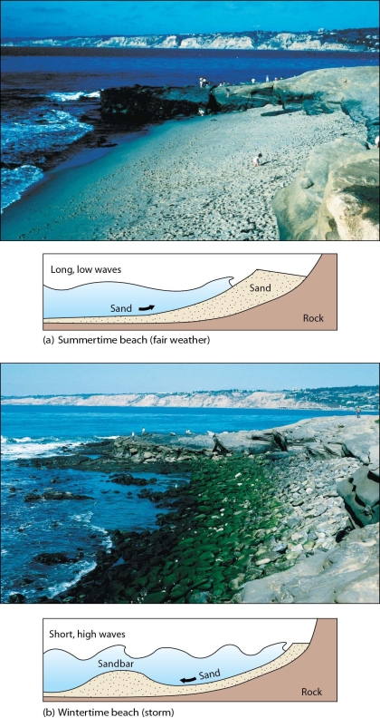   -Briefly describe differences between summertime and wintertime beaches and explain why these differences occur.