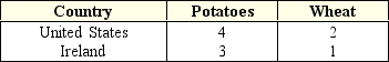 Exhibit 21-3 Potatoes and wheat output (tons per day)     -In Exhibit 21-3,the United States has an absolute advantage in producing: A)  potatoes. B)  wheat. C)  both. D)  neither.