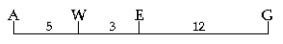 Figure 12.1 shows a map of four genes on a chromosome.    Figure 12.1 -Between which two genes would you expect the highest frequency of recombination? A)  A and W B)  W and E C)  E and G D)  A and E E)  A and G