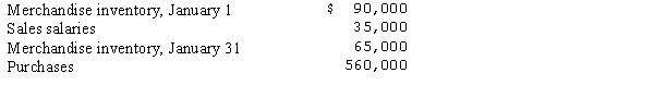 <strong>The following data were taken from Mansfield Merchandisers on January 31: What was the Cost of goods sold in January?</strong> A)$585,000 B)$650,000 C)$620,000 D)$535,000