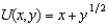 Donald's utility function is . Currently he is buying some of both goods. If his income rises and prices don't change, he will buy more of both goods.