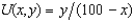 Ray Starr has the utility function   .  a. Does Ray prefer more to less of both goods? b. Draw a diagram showing Ray's indifference curves corresponding to the utility levels U =   , U = 1, and U = 2.  c. How can you describe the set of indifference curves for Ray? d. If the price of x is $1 and the price of y is $1, find Ray's demand for x as a function of his income and draw a diagram showing his Engel curve for x.