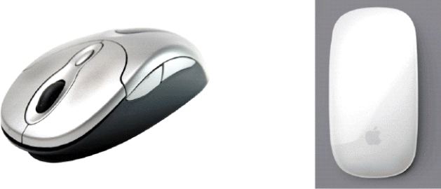  -What kind of mouse, like the ones shown in the accompanying figure, uses devices that emit and sense light to detect movement? A) mechanical B) tracking C) optical D) enhanced