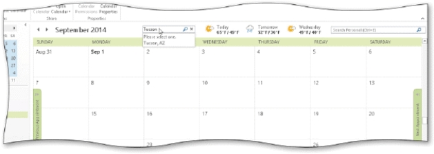   -As shown in the accompanying figure,you can add a city to the calendar Weather Bar.