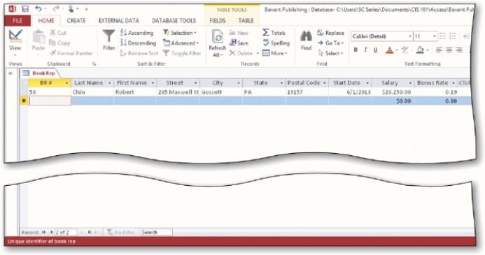 As shown in the accompanying figure,you can move to the end of a table to a position for entering a new record by clicking the Insert record Navigation button.