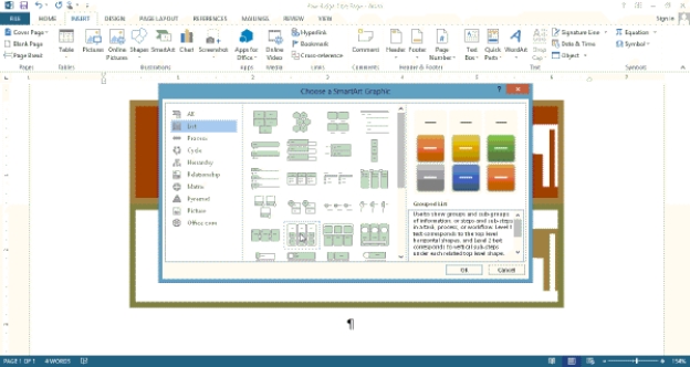   -To display the Choose a SmartArt Graphic dialog box shown in the accompanying figure,click the ____ button on the INSERT tab. A) New SmartArt B) Add Graphic C) Insert a SmartArt Graphic D) Add Art