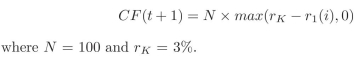 Assume that after you estimate the risk neutral model for the continously compounded rate you arrive at the tree presented at the beginning of this chapter. There is equal probability of moving up or down on the tree. Price a ?oor that pays at time t + 1 the following cash ?ow:  