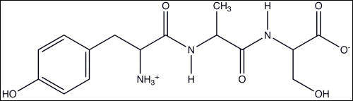 Which one of the representations describes the oligopeptide shown below?   A) Tyr-Ala-Thr B) Tyr-Gly-Cys C) Tyr-Ala-Ser D) Phe-Gly-Cys E) Phe-Ala-Thr