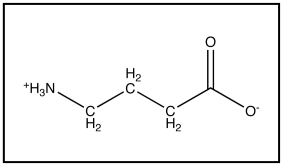 The picture below shows the structure of  \gamma -amino-butyric acid (GABA).    a.From which amino acid is GABA derived (give the name of the amino acid closest in structure to GABA). b.What is the structural difference between GABA and this amino acid. c.What is the function of GABA. 