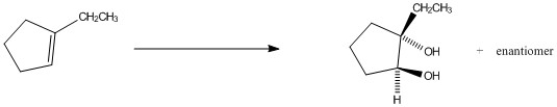 Provide the reagents necessary to complete the following transformation.   A)  1. BH<sub>3</sub><sup>∙</sup>THF   2. H<sub>2</sub>O<sub>2</sub>, HO<sup>-</sup> B)  H<sub>2</sub>O, H<sub>2</sub>SO<sub>4</sub> C)  OsO<sub>4</sub>, H<sub>2</sub>O<sub>2</sub> D)  CH<sub>3</sub>CO<sub>3</sub>H E)  1. CH<sub>3</sub>CO<sub>3</sub>H   2. H<sup>+</sup>, H<sub>2</sub>O