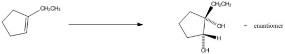Provide the reagents necessary to complete the following transformation.   A)  1. BH<sub>3</sub><sup>∙</sup>THF   2. H<sub>2</sub>O<sub>2</sub>, HO<sup>-</sup> B)  H<sub>2</sub>O, H<sub>2</sub>SO<sub>4</sub> C)  OsO<sub>4</sub>, H<sub>2</sub>O<sub>2</sub> D)  CH<sub>3</sub>CO<sub>3</sub>H E)  1. CH<sub>3</sub>CO<sub>3</sub>H   2. H<sup>+</sup>, H<sub>2</sub>O