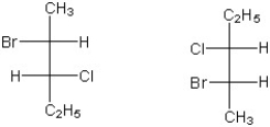 Which of the following terms best describes the stereochemical relationship of the two compounds shown below in Fischer notation?   A)  enantiomers B)  diastereomers C)  constitutional isomers D)  cis/trans - isomers E)  meso - same structure