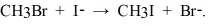 The following reaction occurs readily:   Experimentally one finds that if the concentration of I<sup>-</sup> is doubled, the rate doubles. Also if the concentration of CH<sub>3</sub>Br is halved, the rate is halved. What is the rate equation for this reaction?