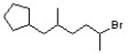 Identify the correct IUPAC name for the following structure.   A)  6-bromo-1-cyclopentyl-3,6-dimethylhexane B)  1-bromo-5-cyclopentyl-1,4-dimethylpentane C)  2-bromo-6-cyclopentyl-5-methylhexane D)  5-bromo-1-cyclopentyl-2-methylhexane E)  none of the above