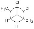 For the compound represented by the Newman projection below, what is the dihedral angle between the methyl groups in the conformer that has the smallest molecular dipole moment?   A)  0° B)  30° C)  60° D)  120° E)  180°