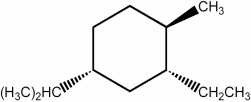 In the lowest energy conformation of the compound below, how many alkyl substituents are axial?   A)  0 B)  1 C)  2 D)  3 E)  6