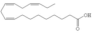 Two families of fatty acids called the Ω- 6 and Ω-3 fatty acids are of significant interest in the area of nutrition. Which of the following structures would be classified as an Ω-3 fatty acid? A)    B)    C)    D)    E)   